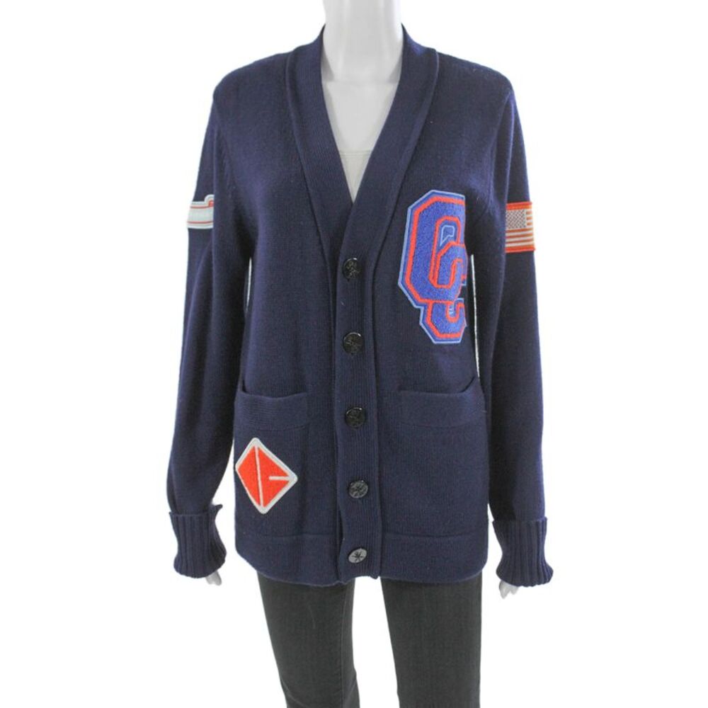 Opening Ceremony Unisex Adults Cardigan Blue Wool Blend Collared Size S